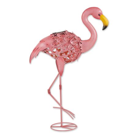 LEANING SOLAR FLAMINGO STATUE